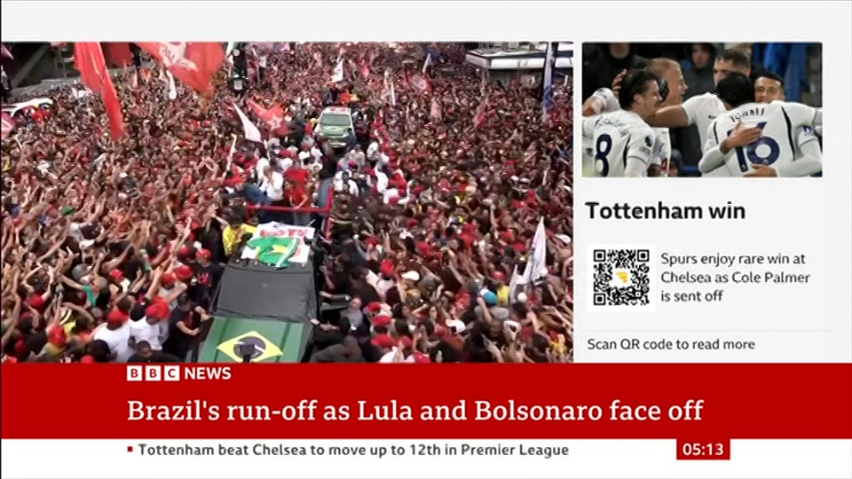 Broadcast still at 13m 30s. BBC News, 25 October 2026.