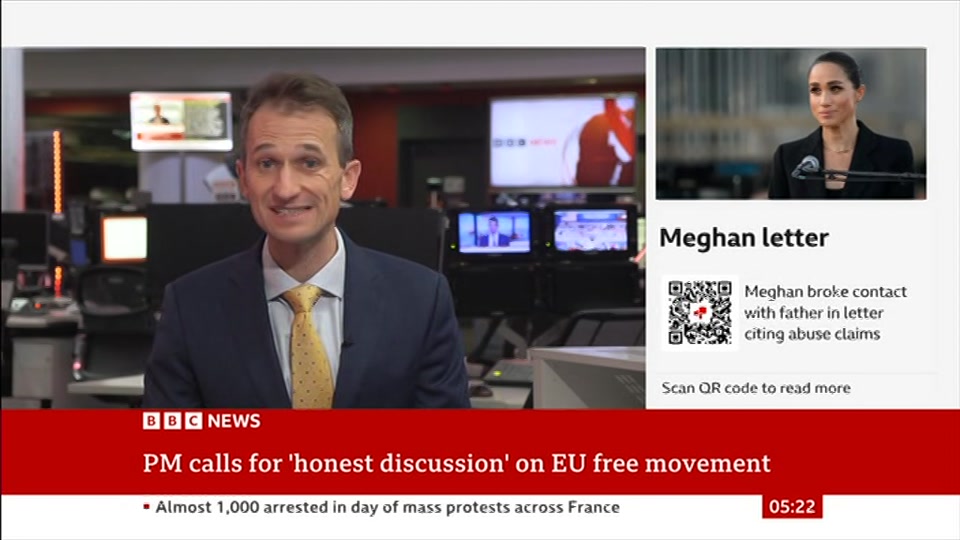 Broadcast still at 22m 30s. BBC News, 25 October 2026.