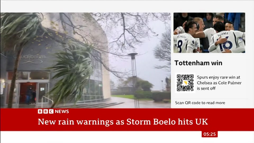 Broadcast still at 25m 30s. BBC News, 25 October 2026.