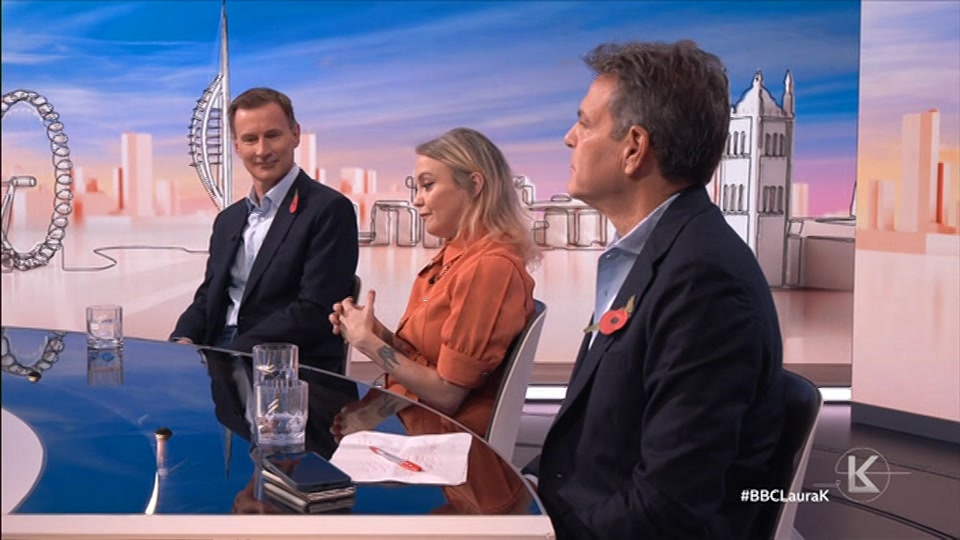 Broadcast still at 52m 30s. BBC One, Sunday with Laura Kuenssberg, 25 October 2026.