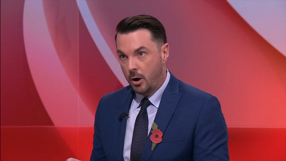 Broadcast still at 9m. BBC One, BBC News, 25 October 2026.