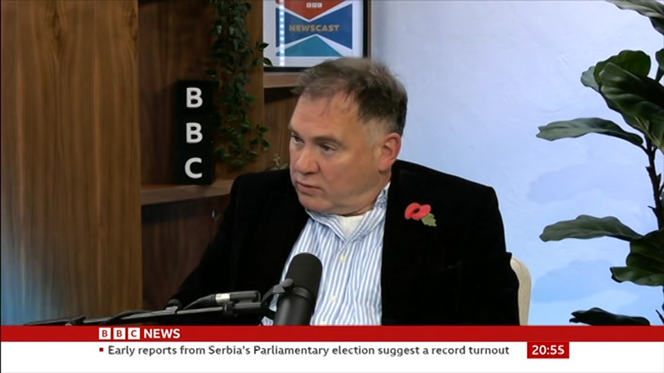 Broadcast still at 25m. BBC News, Newscast, 25 October 2026.