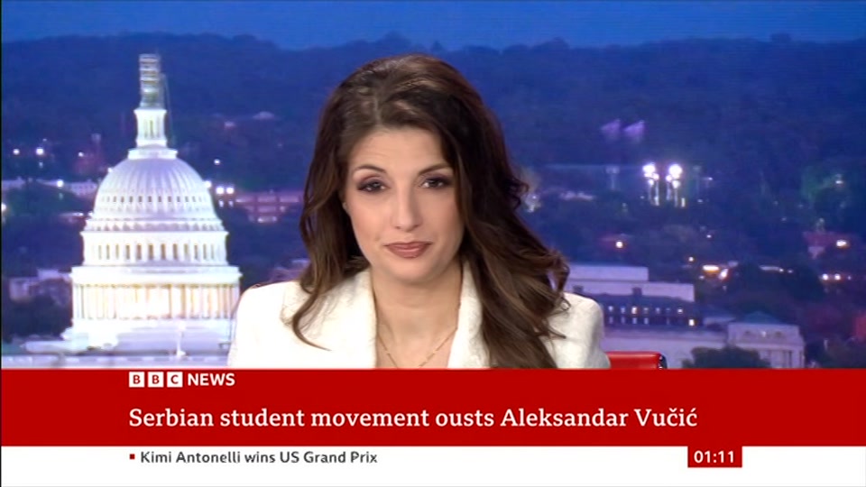 Broadcast still at 11m 30s. BBC News, 26 October 2026.