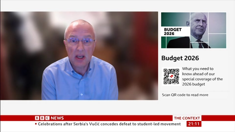 Broadcast still at 11m. BBC News, The Context, 26 October 2026.