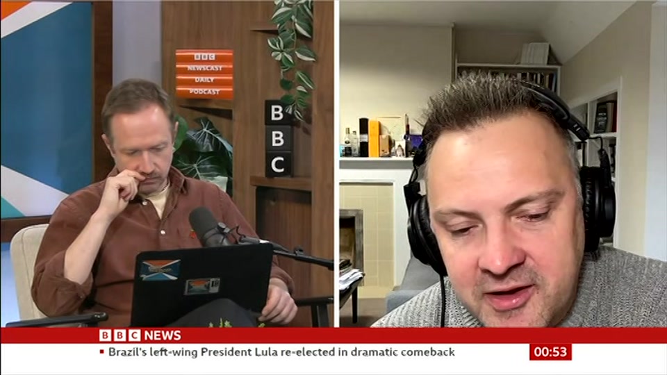 Broadcast still at 23m. BBC News, Newscast, 27 October 2026.