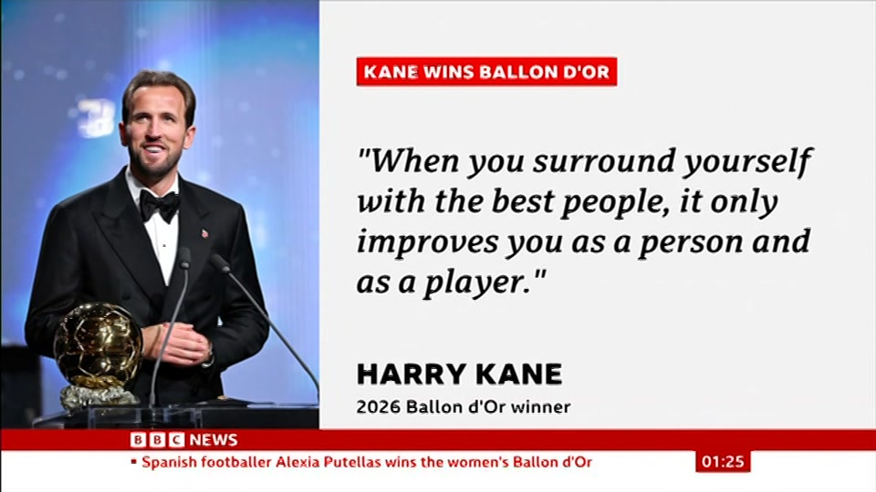 Broadcast still at 25m 30s. BBC News, 27 October 2026.