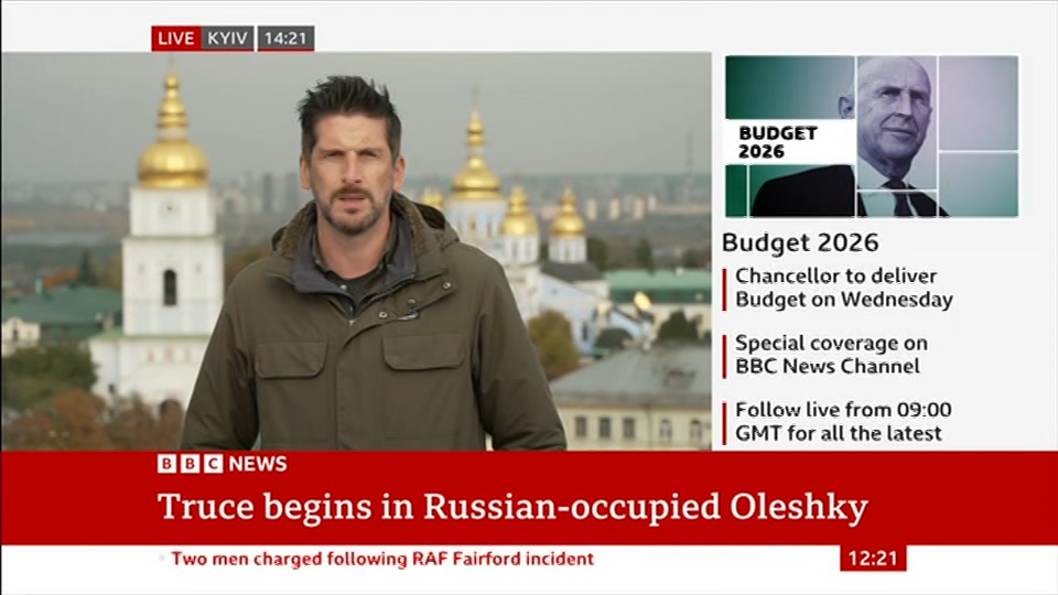 Broadcast still at 21m 30s. BBC News, BBC News Now, 27 October 2026.
