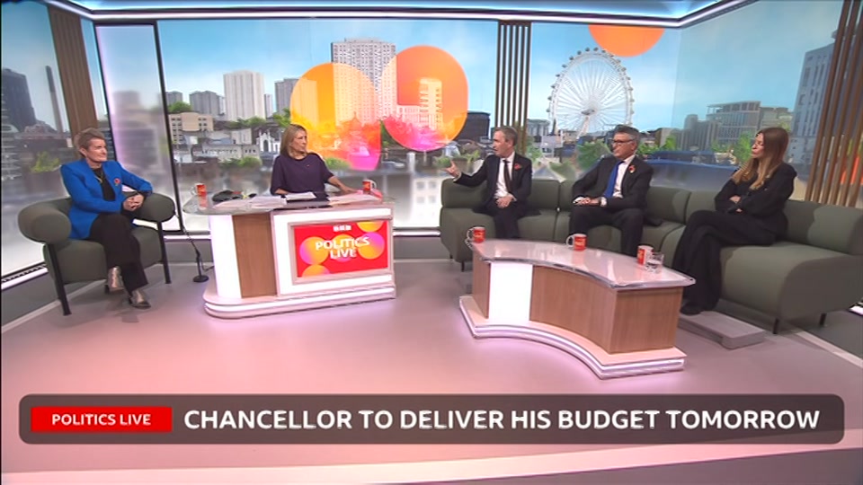 Broadcast still at 13m. BBC Two, Politics Live, 27 October 2026.