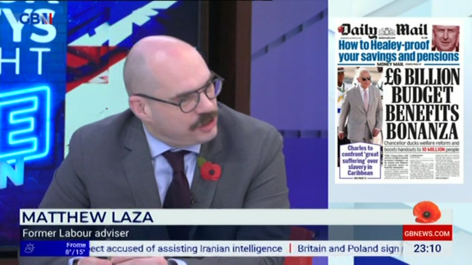 Broadcast still at 10m 30s. GB News, Patrick Christys Tonight Late, 27 October 2026.