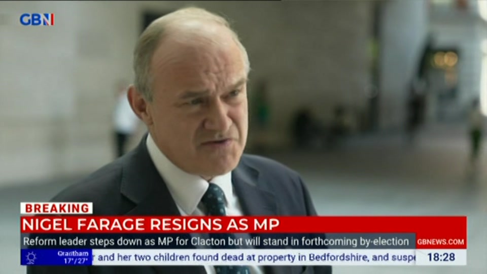 Broadcast still at 28m. GB News, New: Dewbs & Co, 7 July 2026.