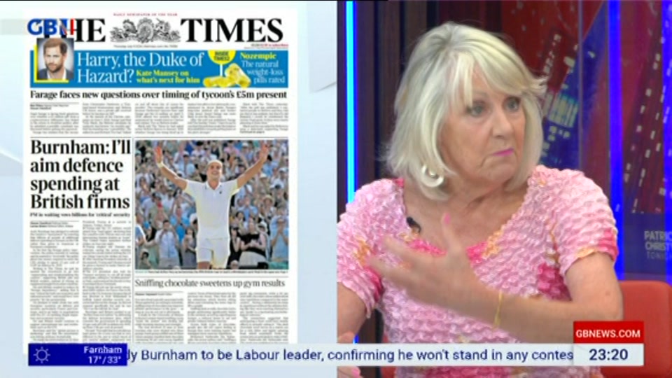 Broadcast still at 20m. GB News, New: Patrick Christys Tonight Late..., 8 July 2026.