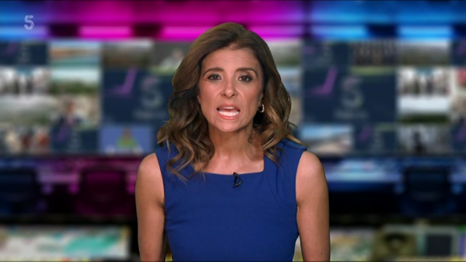 Broadcast still at 1m. 5, 5 News at Lunchtime, 9 July 2026.