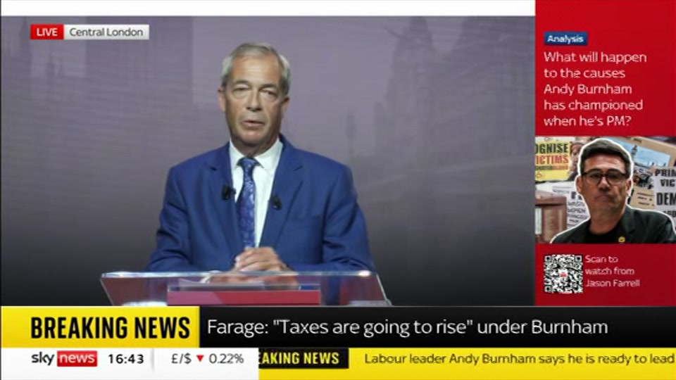 Broadcast still at 13m. Sky News, Sky News Today, 17 July 2026.