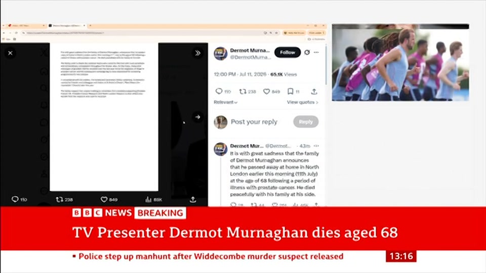Broadcast still at 16m. BBC NEWS, BBC News, 11 July 2026.