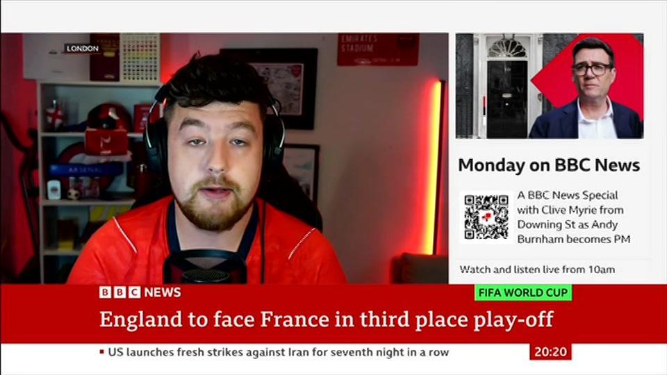 Broadcast still at 20m. BBC NEWS, BBC News, 18 July 2026.