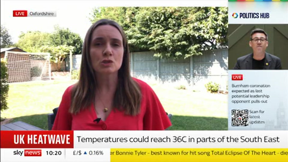 Broadcast still at 20m. Sky News, Sky News Today with Gareth Barlow, 9 July 2026.