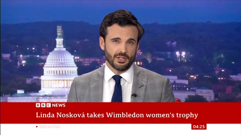 Broadcast still at 25m. BBC NEWS, BBC News, 12 July 2026.