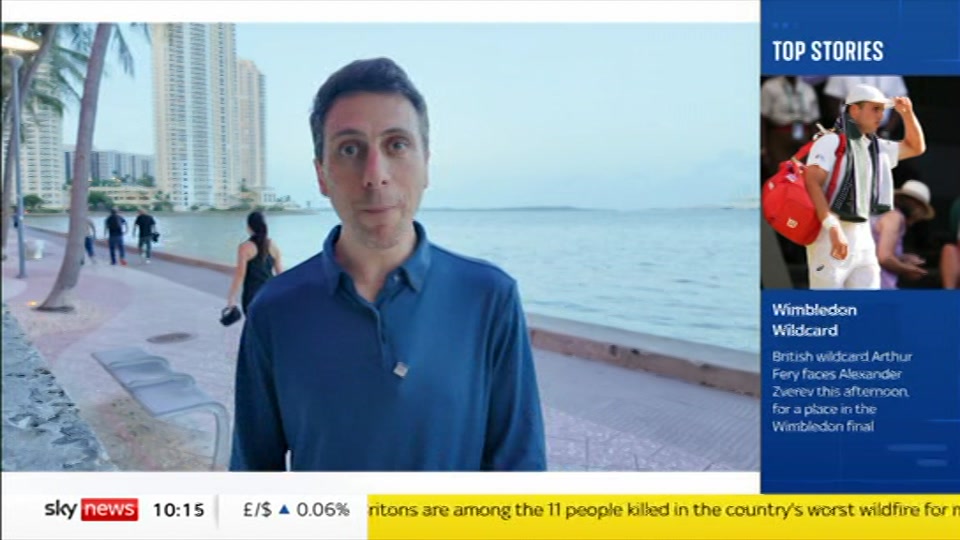 Broadcast still at 15m. Sky News, Sky News Today with Sam Washington, 10 July 2026.