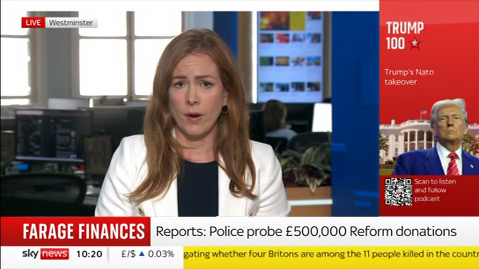 Broadcast still at 20m. Sky News, Sky News Today with Sam Washington, 10 July 2026.