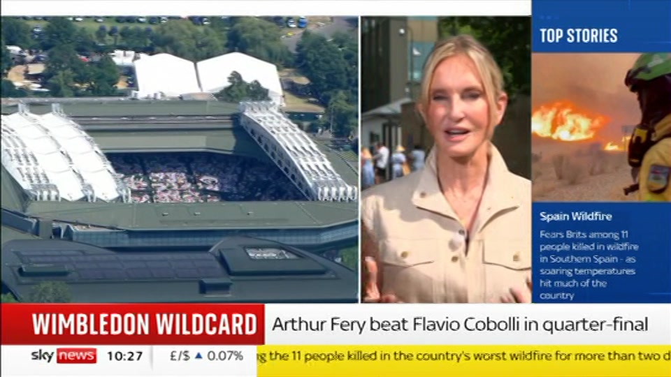 Broadcast still at 27m. Sky News, Sky News Today with Sam Washington, 10 July 2026.