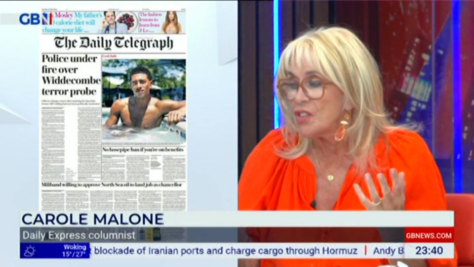 Broadcast still at 40m. GB News, New: Patrick Christys Tonight Late..., 13 July 2026.