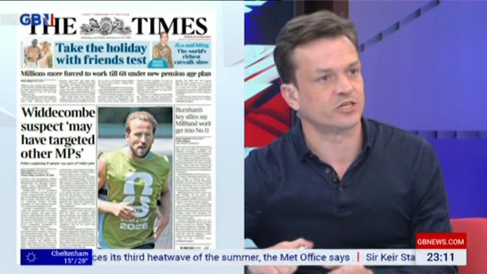 Broadcast still at 11m. GB News, New: Patrick Christys Tonight Late..., 14 July 2026.
