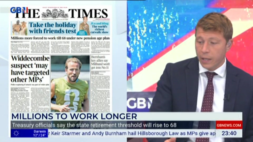 Broadcast still at 40m. GB News, New: Patrick Christys Tonight Late..., 14 July 2026.