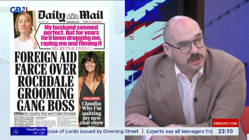 Broadcast still at 10m. GB News, New: Patrick Christys Tonight Late..., 16 July 2026.