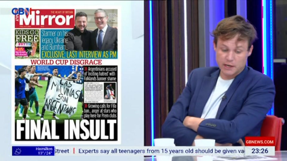 Broadcast still at 26m. GB News, New: Patrick Christys Tonight Late..., 16 July 2026.