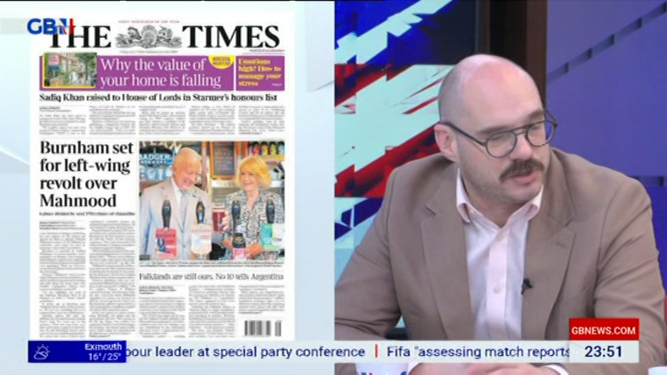 Broadcast still at 51m. GB News, New: Patrick Christys Tonight Late..., 16 July 2026.