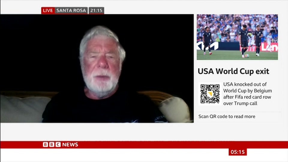 Broadcast still at 15m. BBC NEWS, BBC News, 7 July 2026.