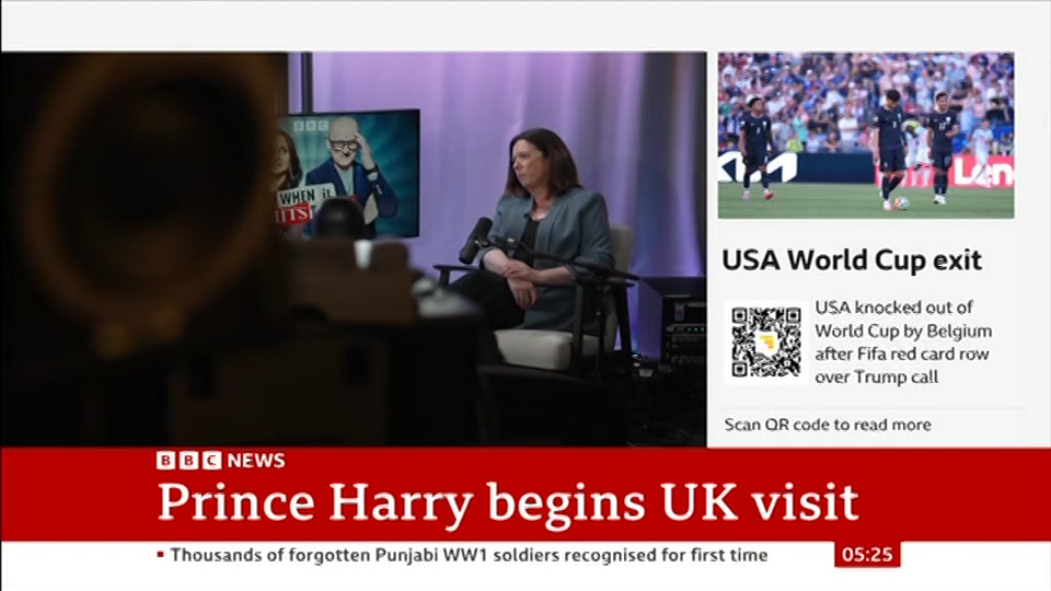 Broadcast still at 25m. BBC NEWS, BBC News, 7 July 2026.