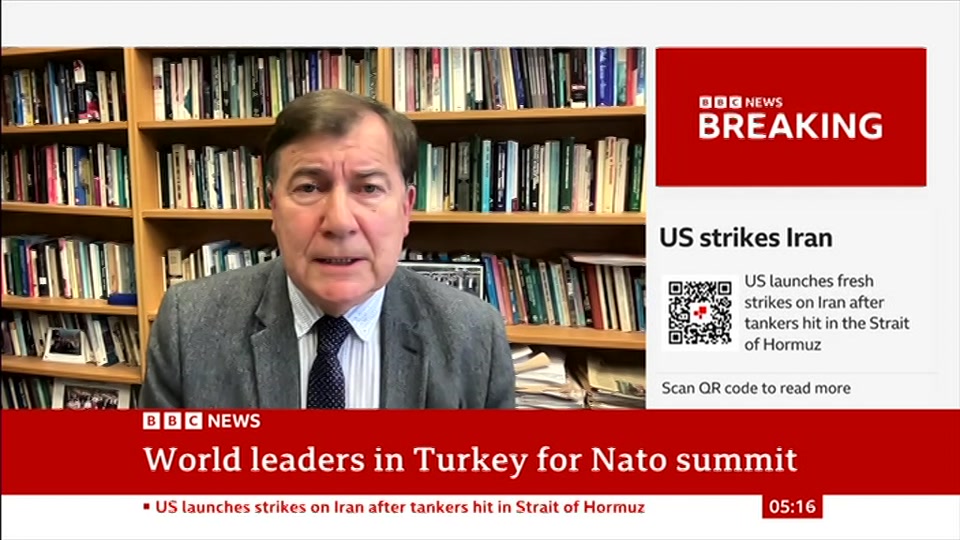 Broadcast still at 16m. BBC NEWS, BBC News, 8 July 2026.