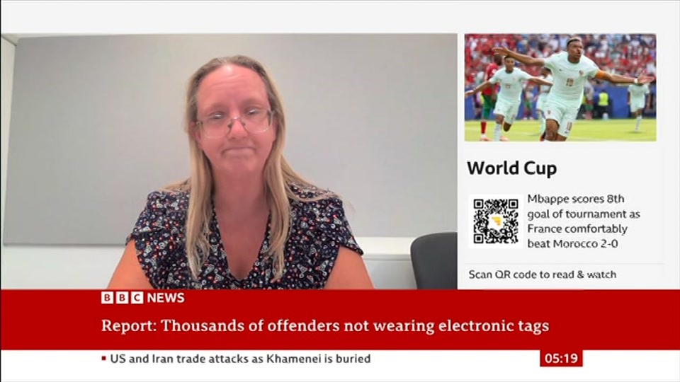 Broadcast still at 19m. BBC NEWS, BBC News, 10 July 2026.