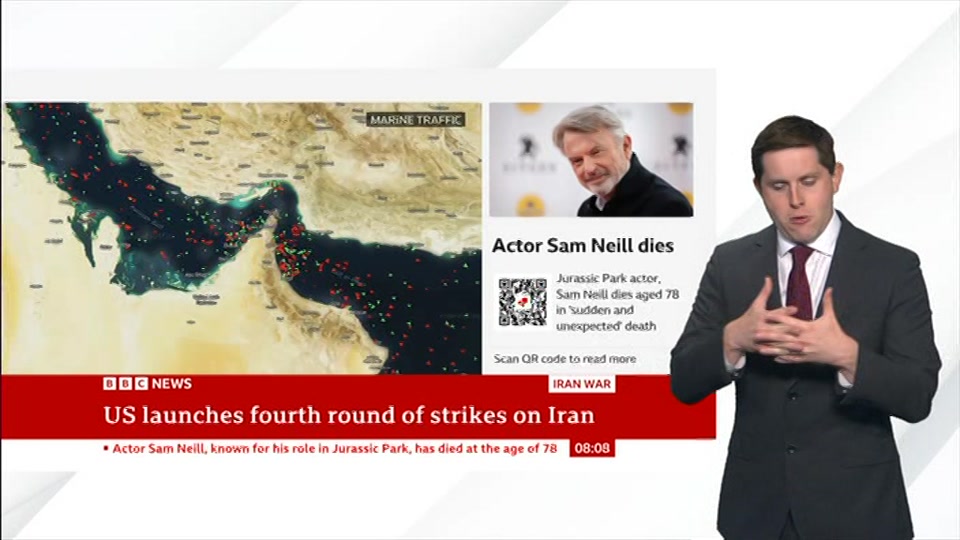 Broadcast still at 8m. BBC NEWS, Signed: BBC News, 13 July 2026.