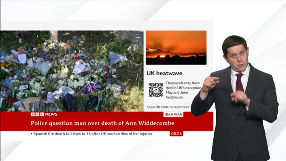 Broadcast still at 25m. BBC NEWS, Signed: BBC News, 13 July 2026.