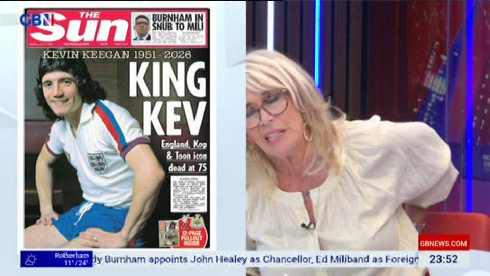 Broadcast still at 52m. GB News, New: Patrick Christys Tonight Late..., 20 July 2026.
