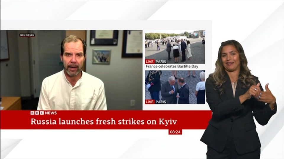 Broadcast still at 24m. BBC NEWS, Signed: BBC News, 14 July 2026.