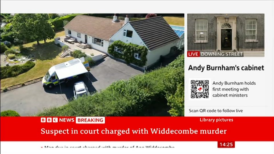 Broadcast still at 25m. BBC NEWS, BBC News Now, 21 July 2026.