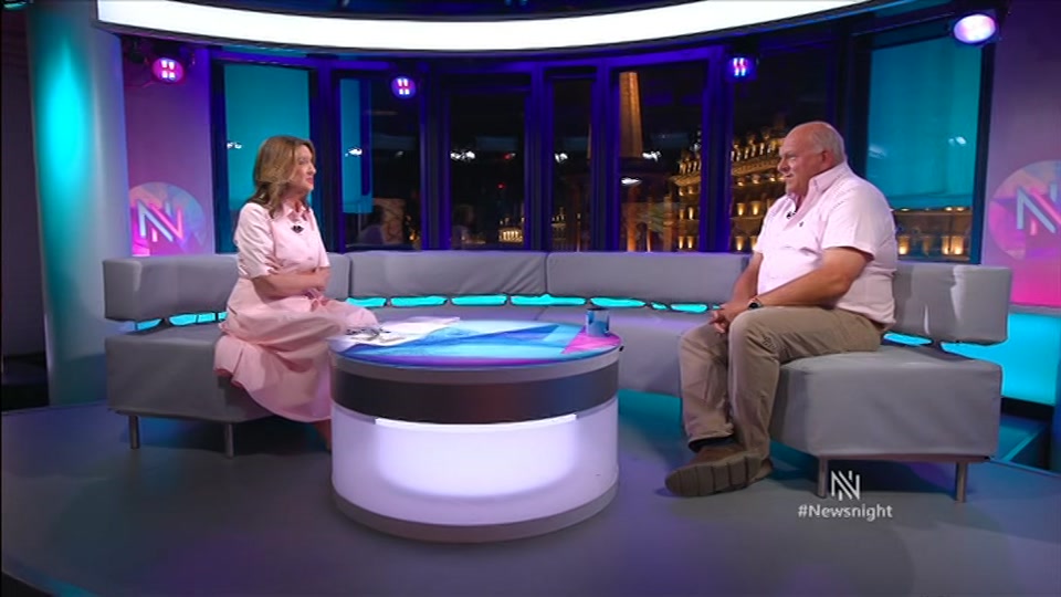 Broadcast still at 27m. BBC TWO, Newsnight, followed by Weather, 21 July 2026.