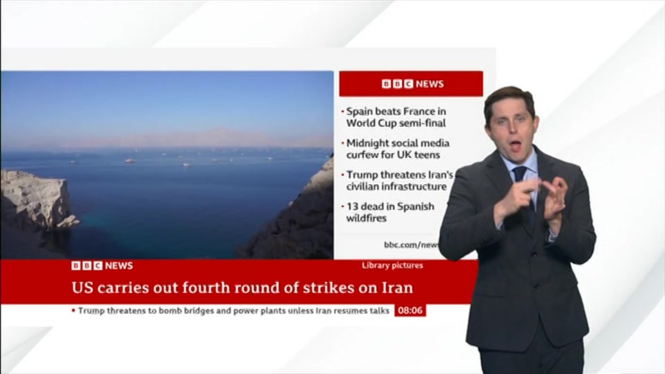 Broadcast still at 6m. BBC NEWS, Signed: BBC News, 15 July 2026.