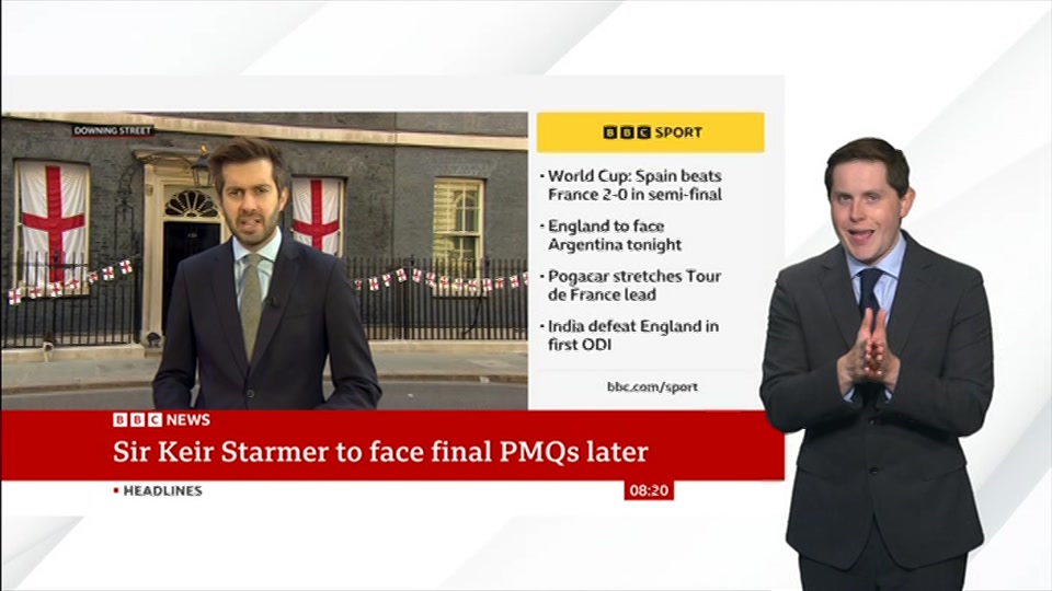 Broadcast still at 20m. BBC NEWS, Signed: BBC News, 15 July 2026.