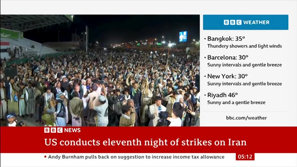Broadcast still at 12m. BBC NEWS, BBC News, 22 July 2026.