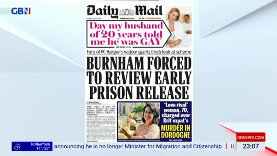 Broadcast still at 7m. GB News, New: Patrick Christys Tonight Late..., 22 July 2026.
