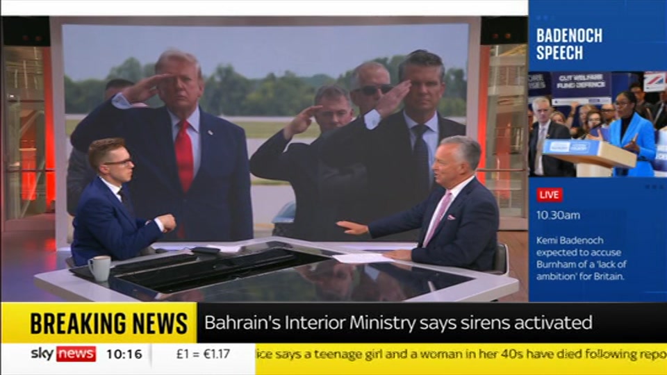 Broadcast still at 16m. Sky News, Sky News Today with Gareth Barlow, 23 July 2026.