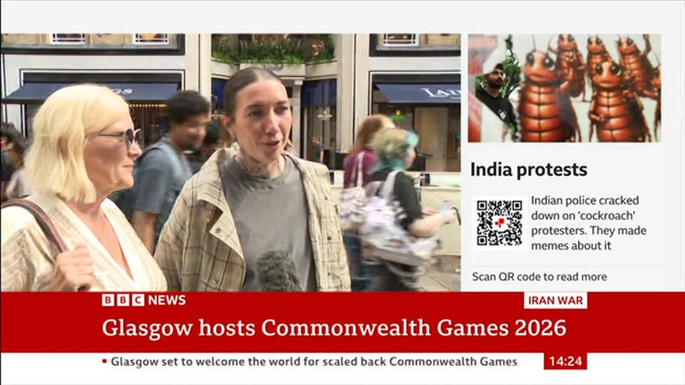 Broadcast still at 24m. BBC NEWS, BBC News Now, 23 July 2026.