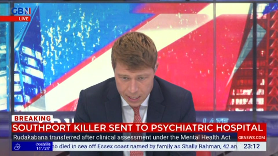 Broadcast still at 12m. GB News, New: Patrick Christys Tonight Late..., 23 July 2026.