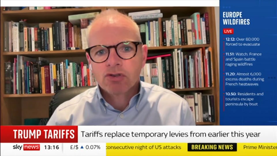 Broadcast still at 16m. Sky News, Sky News Today, 24 July 2026.