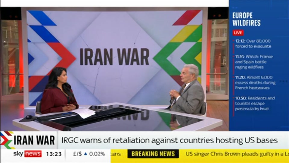 Broadcast still at 23m. Sky News, Sky News Today, 24 July 2026.