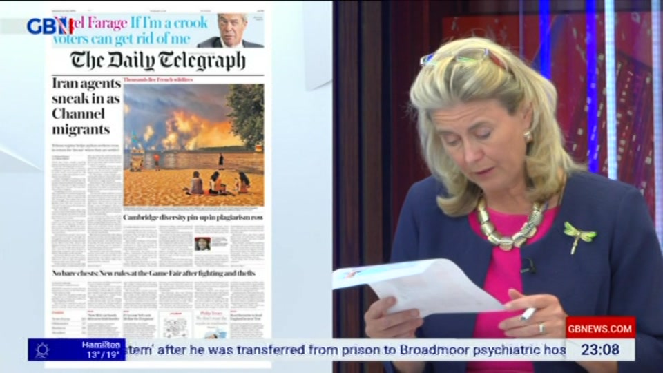 Broadcast still at 8m. GB News, New: Patrick Christys Tonight Late..., 24 July 2026.